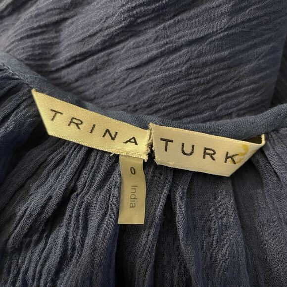 Trina Turk Womens Blue Red Embroidered All Cotton Gauze Shift Dress XS 0 Coverup - Picture 3 of 16